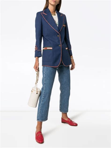 linen suit with leather piping gucci|Gucci Blazers for Women .